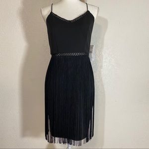 Aidan Mattox Black Scuba Crepe Fringe Dress     B